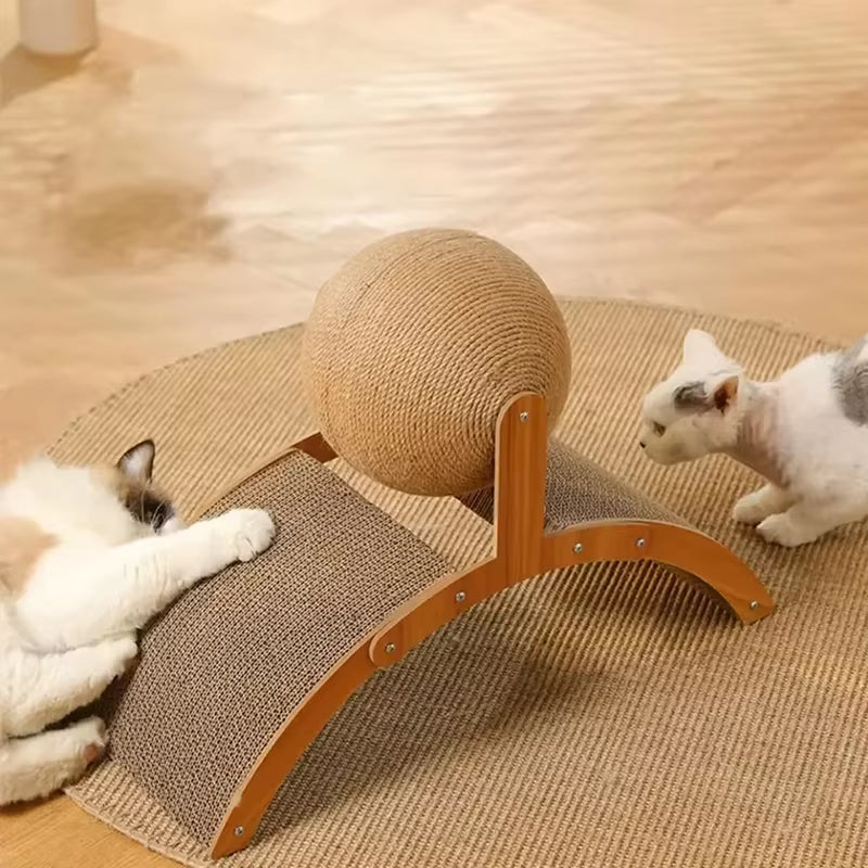 Cat Scratching Ball, Wooden Sisal Scratcher with Play Ball – image 4