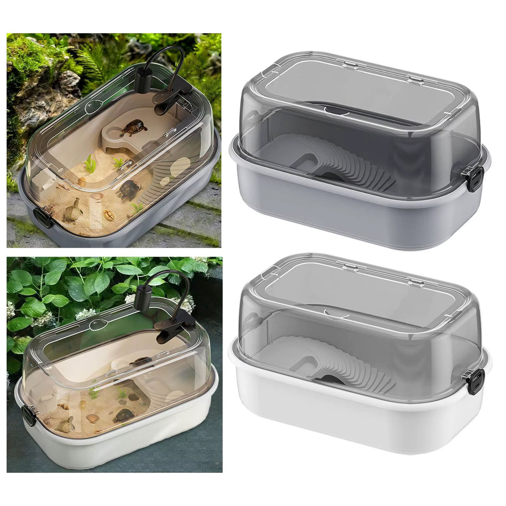 Turtle Tank with Basking Platform, 17.5 in Escape-Proof Habitat, Gray – image 5