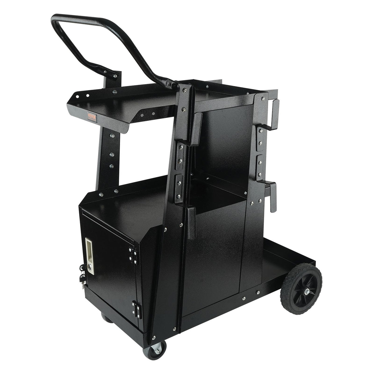 Welding Cart 2-Tier with Lockable Cabinet, 265 Lb, Swivel Wheels