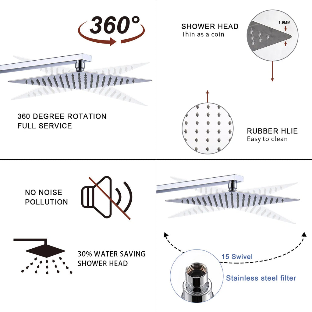 12 in Square Rain Shower Combo Set with Handheld & Rough-In Valve, Chrome