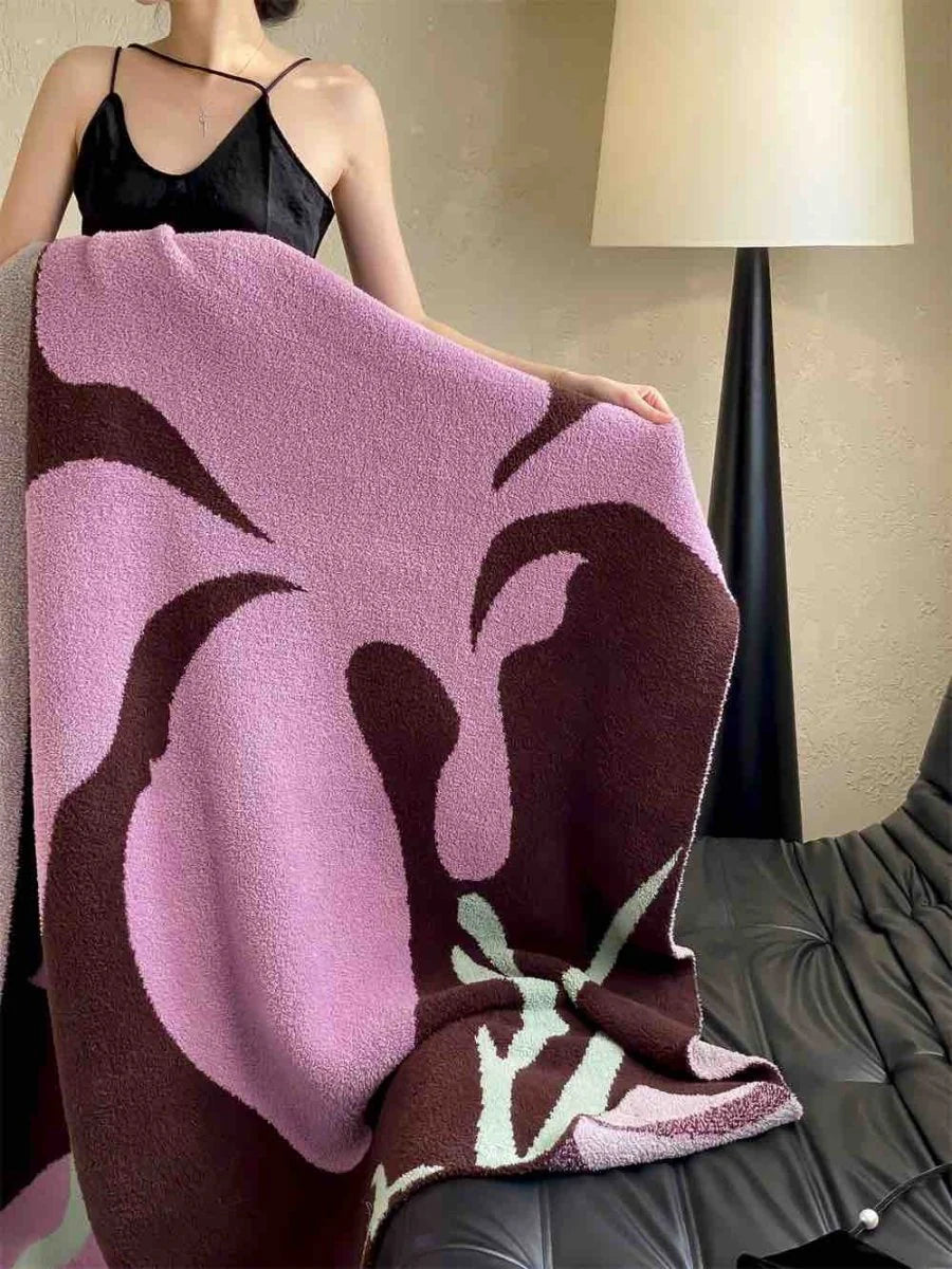 Terracotta Iris Floral Throw Blanket, Thick Warm Earthy Tone – image 8