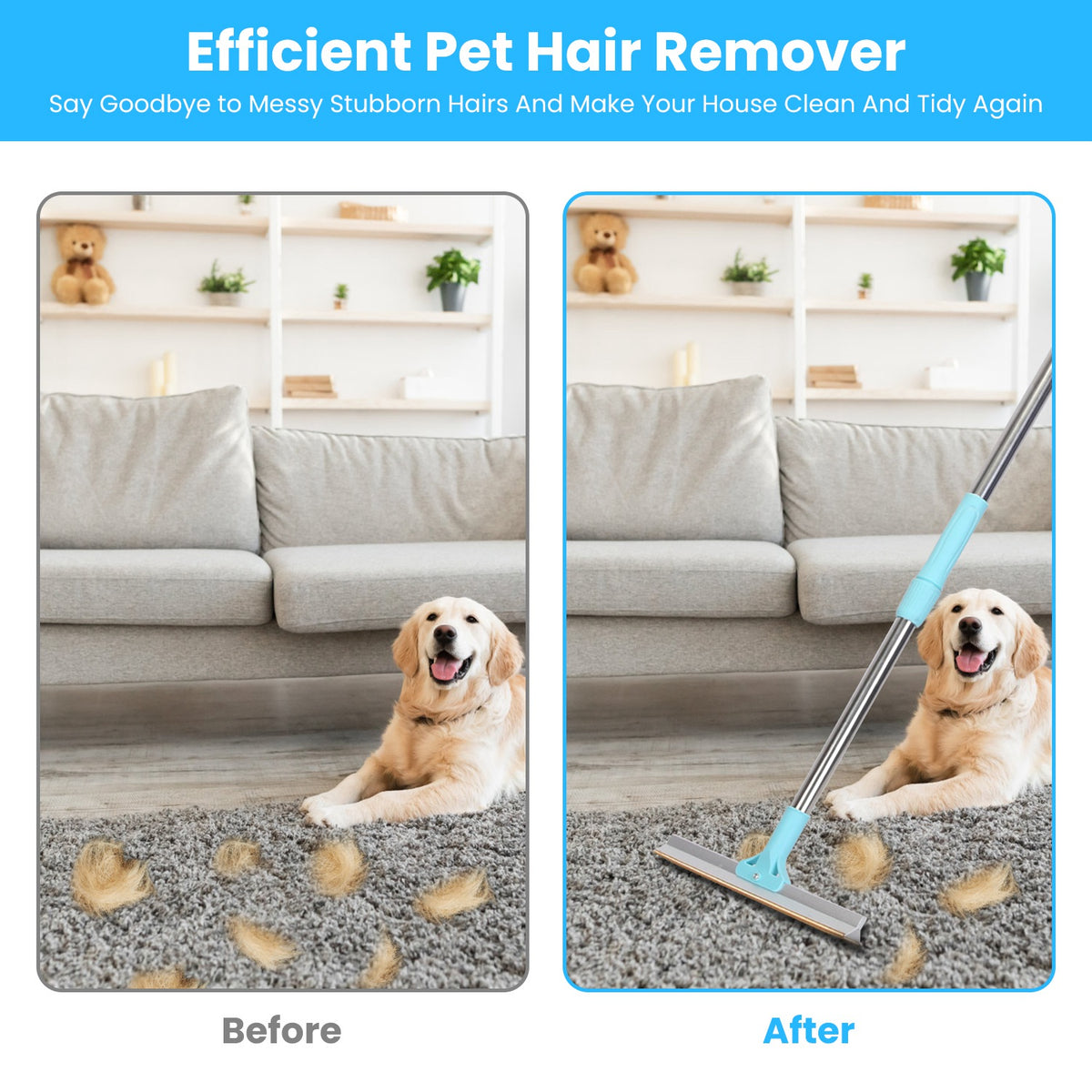 Pet Hair Removal Carpet Rake with Telescopic Handle, 43-54 in – image 8
