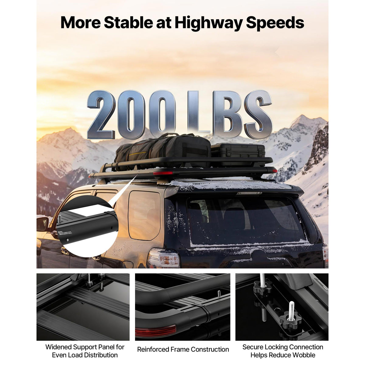 Roof Rack Cargo Basket 64 x 39 in, 200 lb Capacity with Extension – image 3