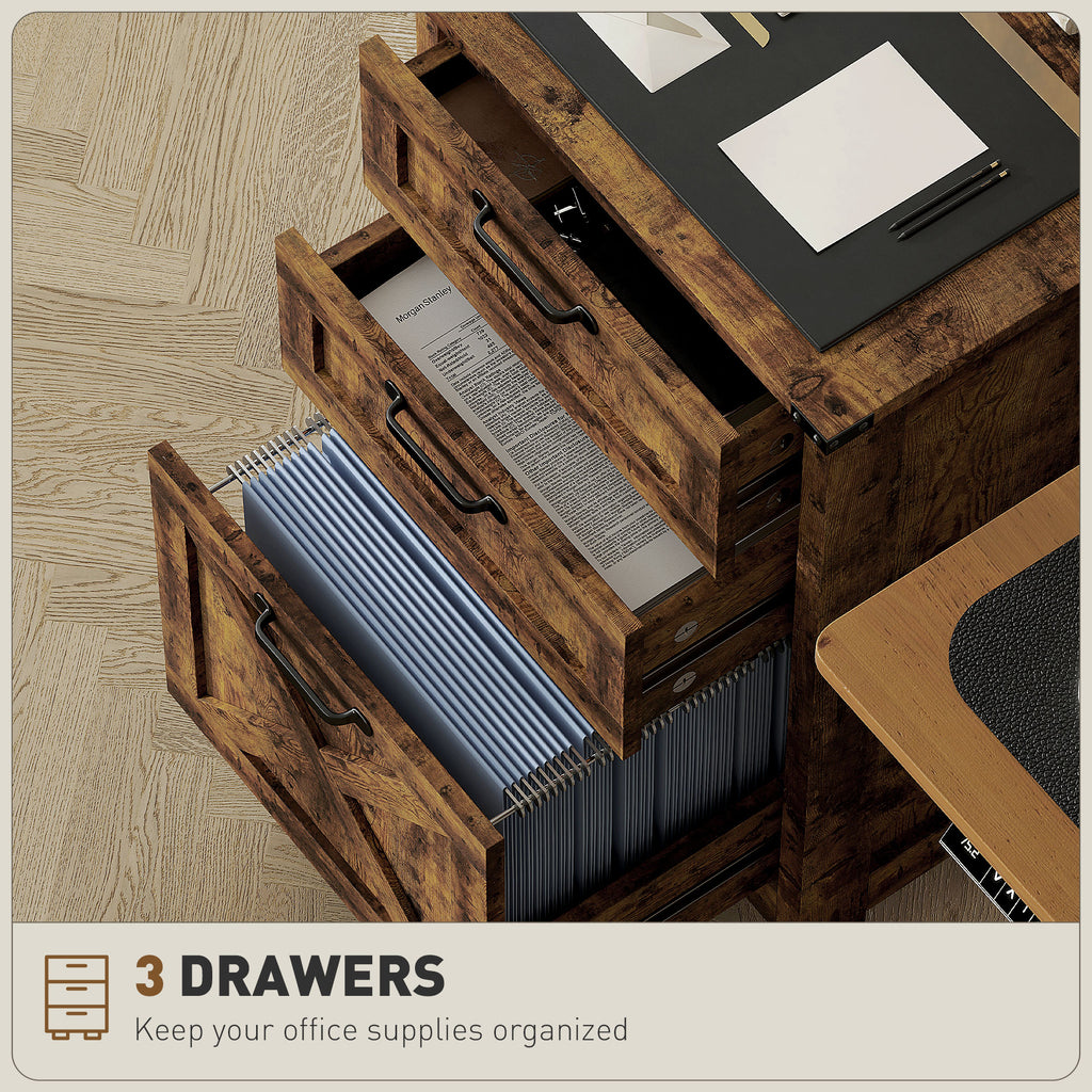 Rustic Farmhouse 3-Drawer Vertical File Cabinet, Barn Door Style – image 5