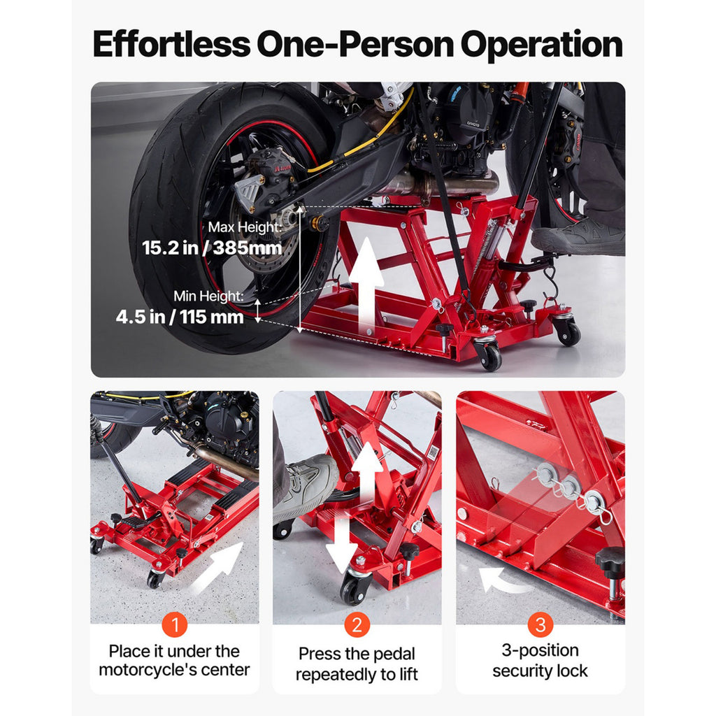 Hydraulic Motorcycle Lift Jack 1500 Lb Foot Operated ATV Lift Stand