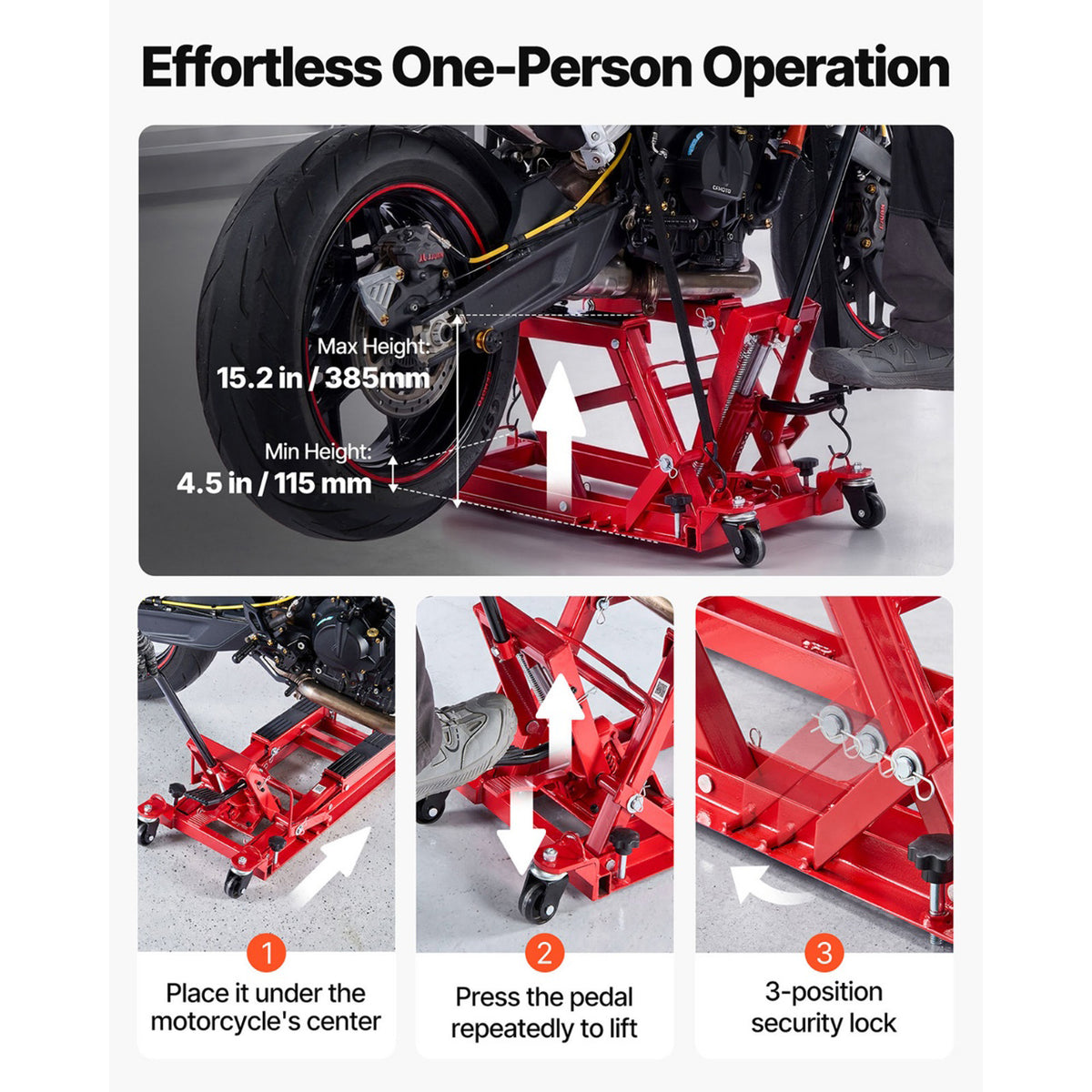 Hydraulic Motorcycle Lift Jack 1500 Lb Foot Operated ATV Lift Stand