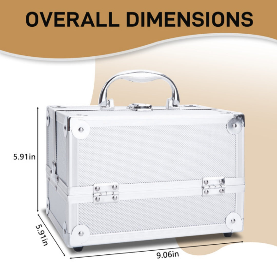 Aluminum Makeup Train Case with Mirror and Fold-Out Trays, Silver – image 14