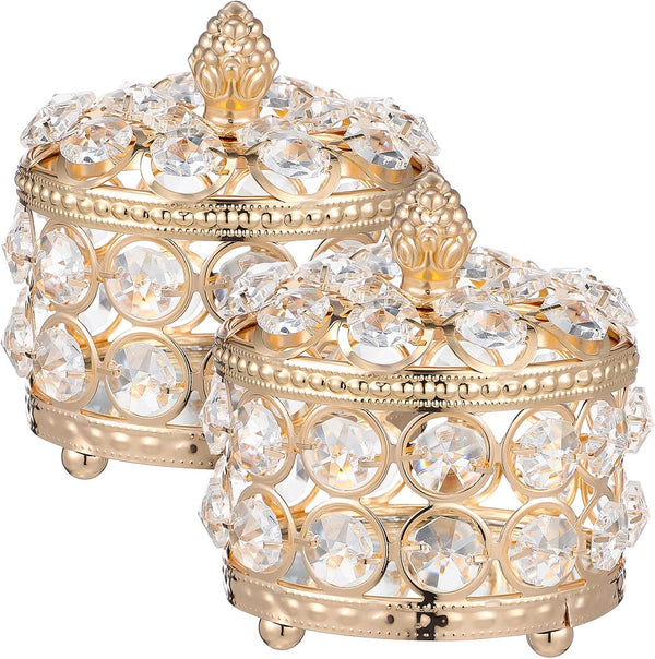 Crystal Jewelry Box Set of 2, Gold Iron & Glass Trinket Holders