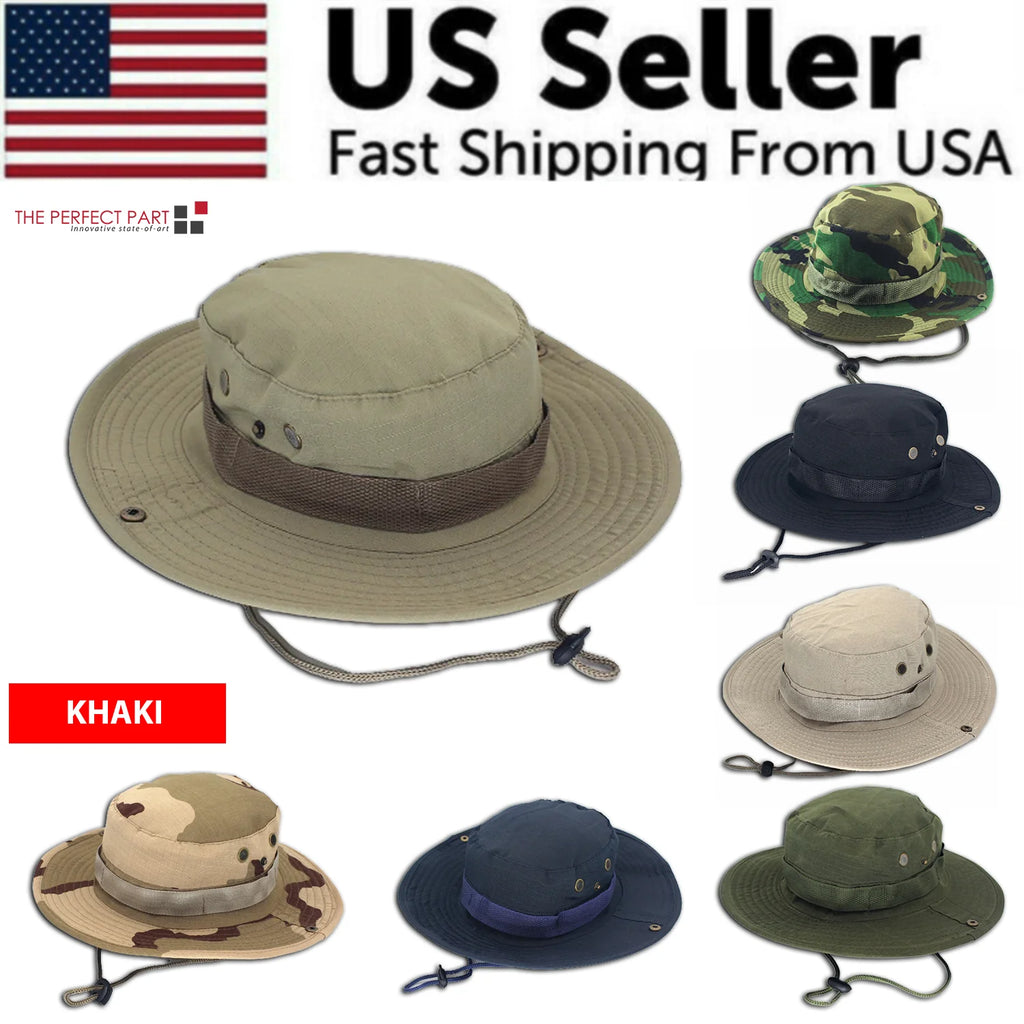 Work Sun Hat Camo Boonie - Wide Brim Outdoor Hat with Chin Strap