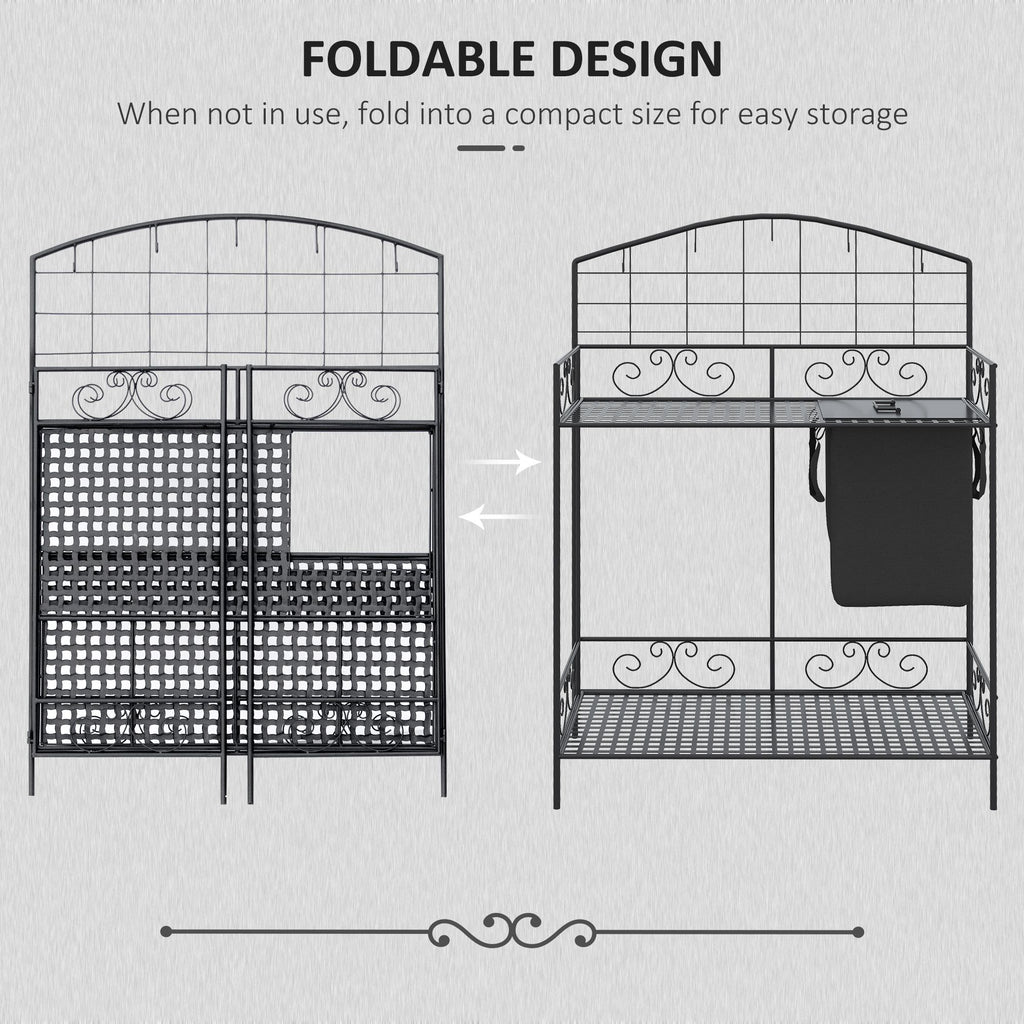 Folding Metal Potting Table with Soil Bag, Tool Hooks and Shelf – image 5