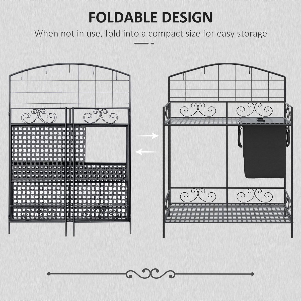 Folding Metal Potting Table with Soil Bag, Tool Hooks and Shelf – image 5