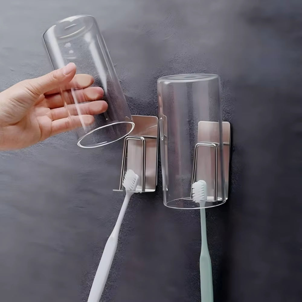 Toothbrush Cup Holder - Wall-Mounted Stainless Steel, No Drilling – image 3