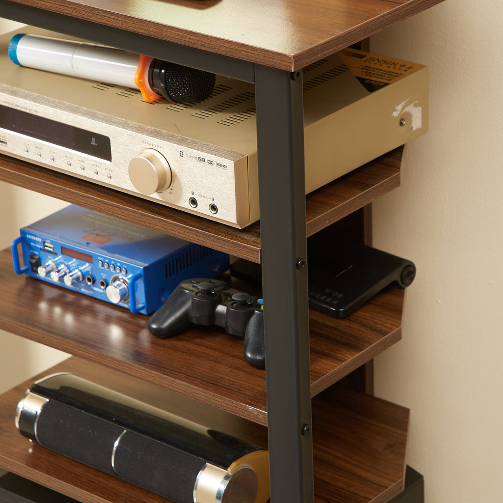 4-Tier Corner AV Media Rack with Cable Management, Chestnut Brown – image 8