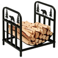 Curved Firewood Log Rack with Bear and Pine Tree Design, 17 Inch