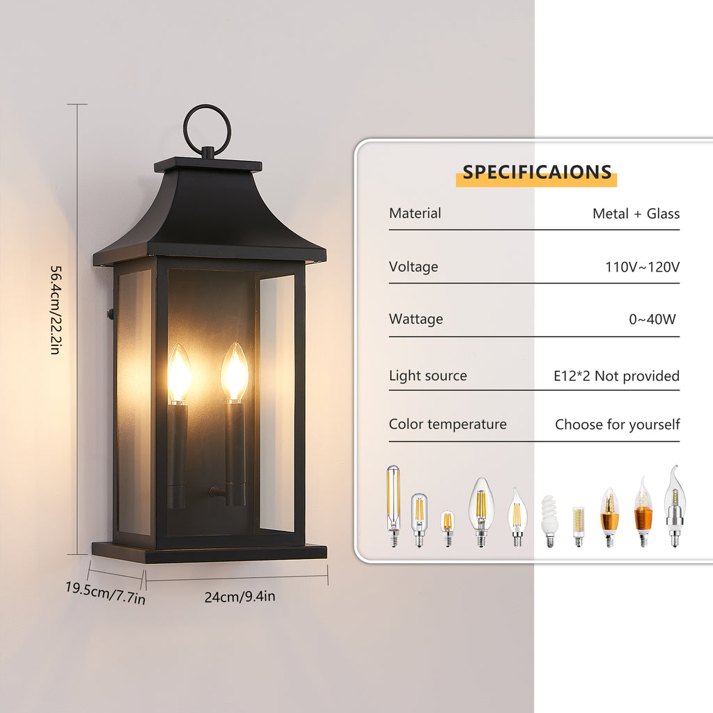 Dusk to Dawn Outdoor Wall Lantern 22 in Black 2-Light Sconce – image 9