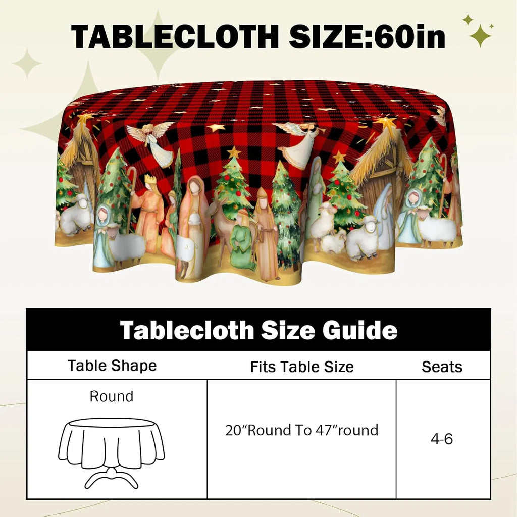 Christmas Round Tablecloth 60 Inch, Holiday Print Table Cover – image 4