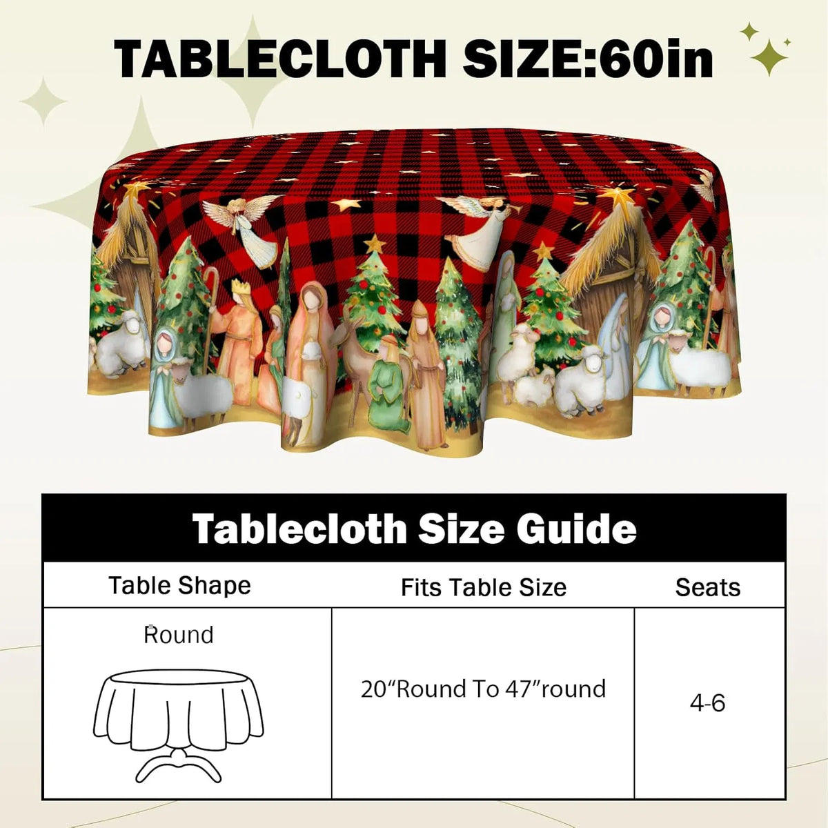 Christmas Round Tablecloth 60 Inch, Holiday Print Table Cover – image 4