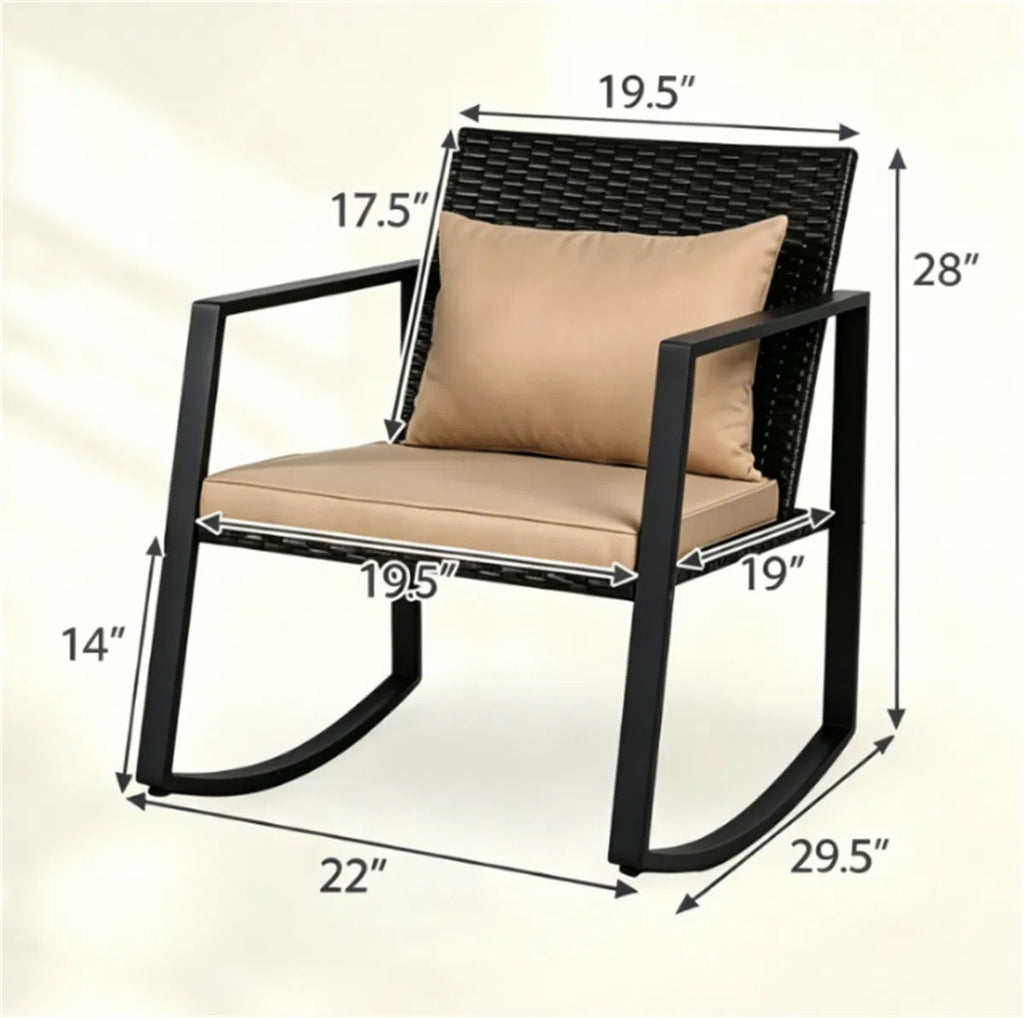 3-Piece Wicker Rocking Chair Set with Glass Side Table, Brown – image 7