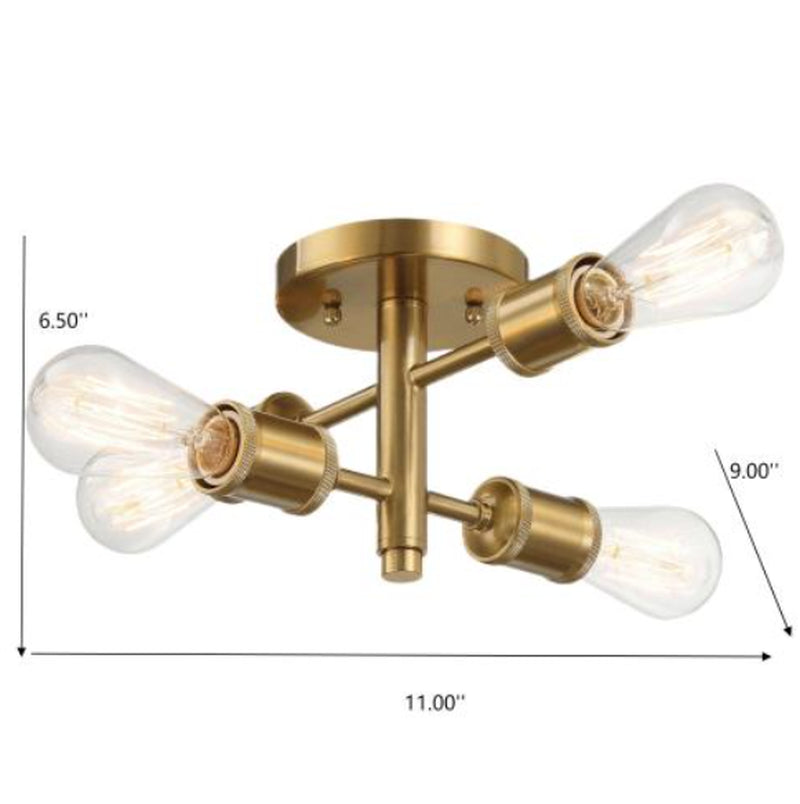 4-Light Antique Brass Semi Flush Mount Ceiling Light, 11 Inch – image 4