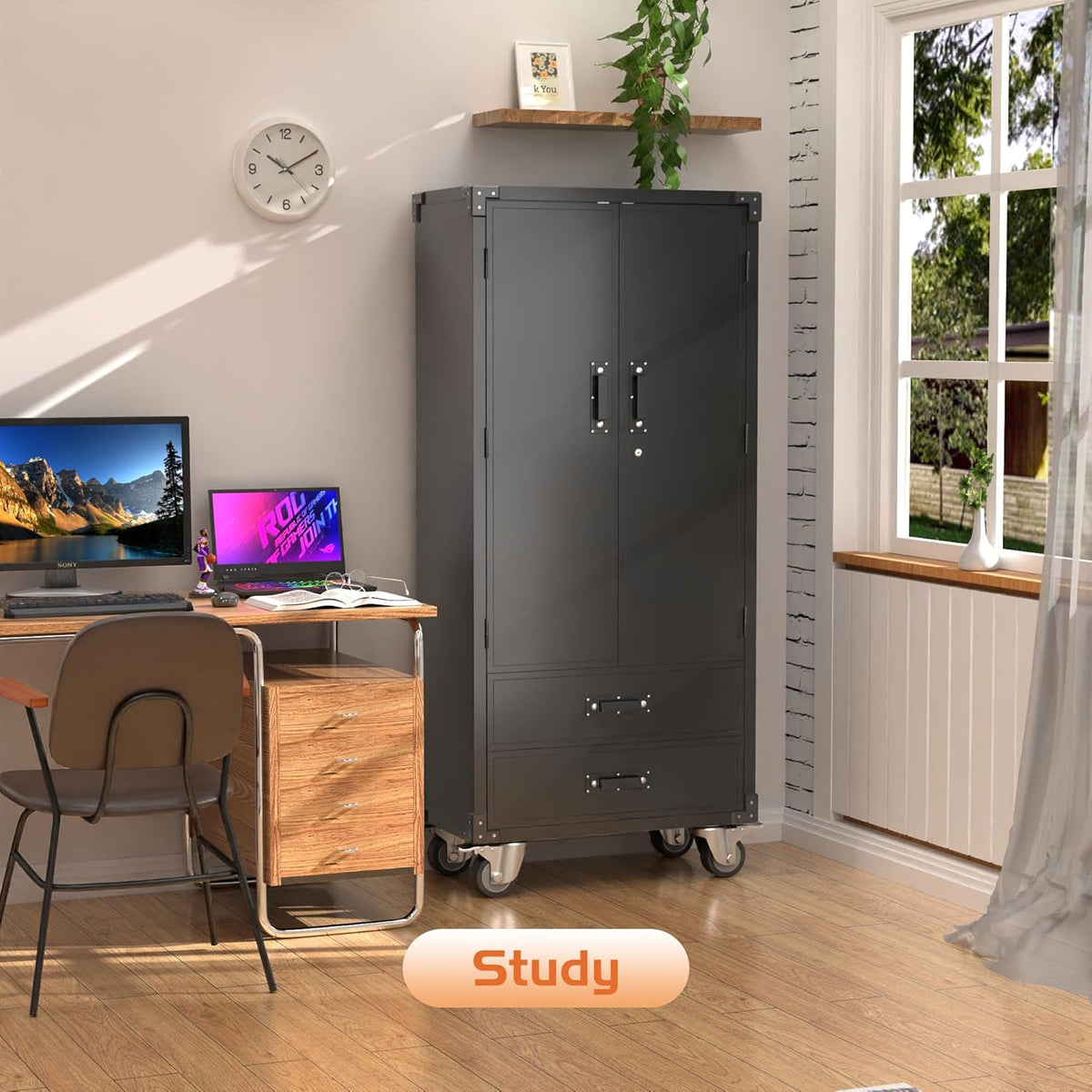 Rolling Steel Storage Cabinet with 2 Locking Doors and 2 Drawers – image 6