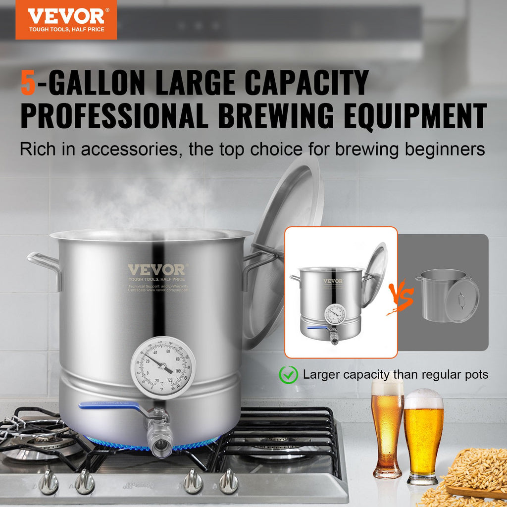 5 Gallon Stainless Steel Brew Kettle With Thermometer and Valve – image 3