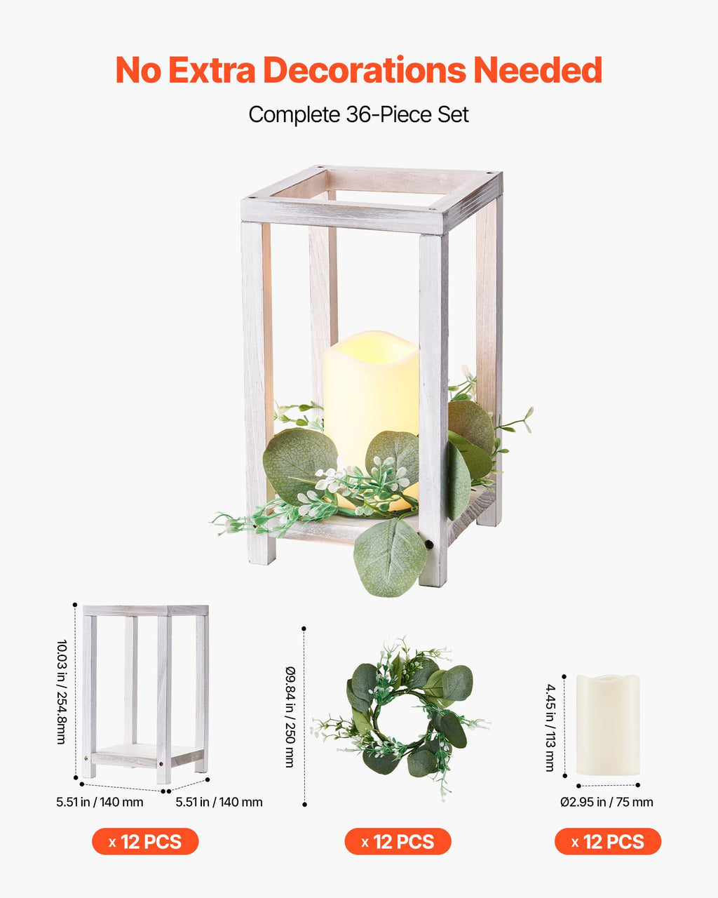 Wooden Lantern Centerpieces with LED Candles and Wreaths, 12 Sets – image 4