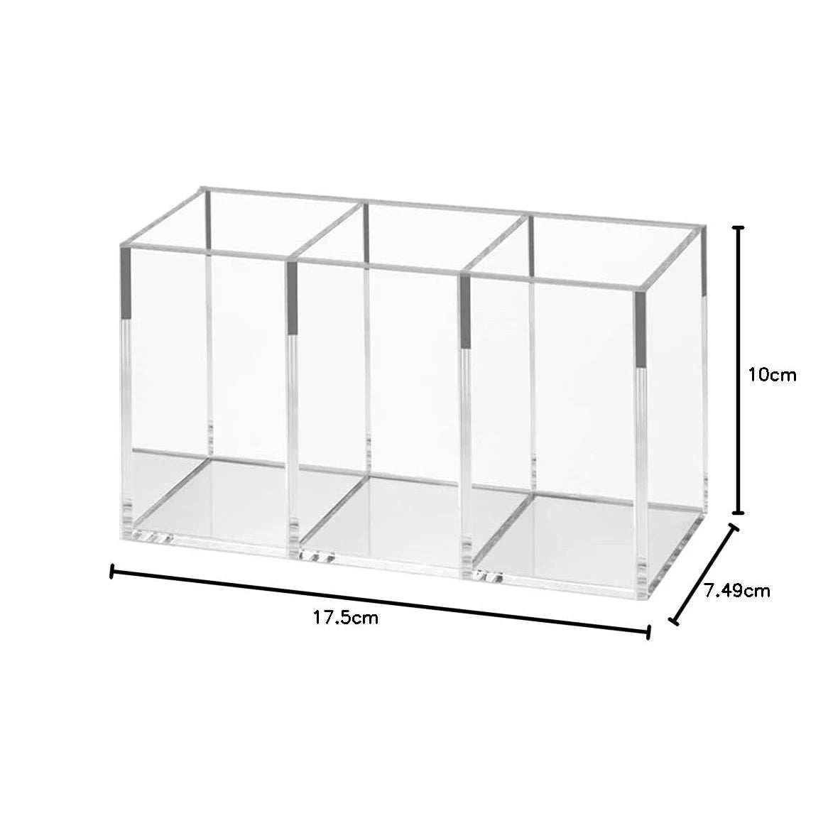 Clear Acrylic Makeup Brush Holder - 3-Slot Vanity & Drawer Organizer