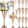 Gold Metal Trumpet Vase Centerpieces Set of 10, 14 in Tall