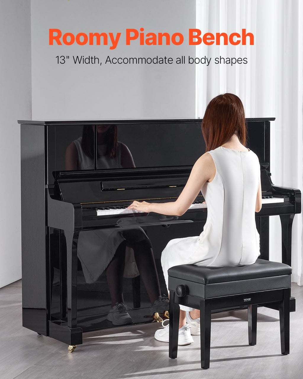 Adjustable Height Piano Bench with Music Book Storage