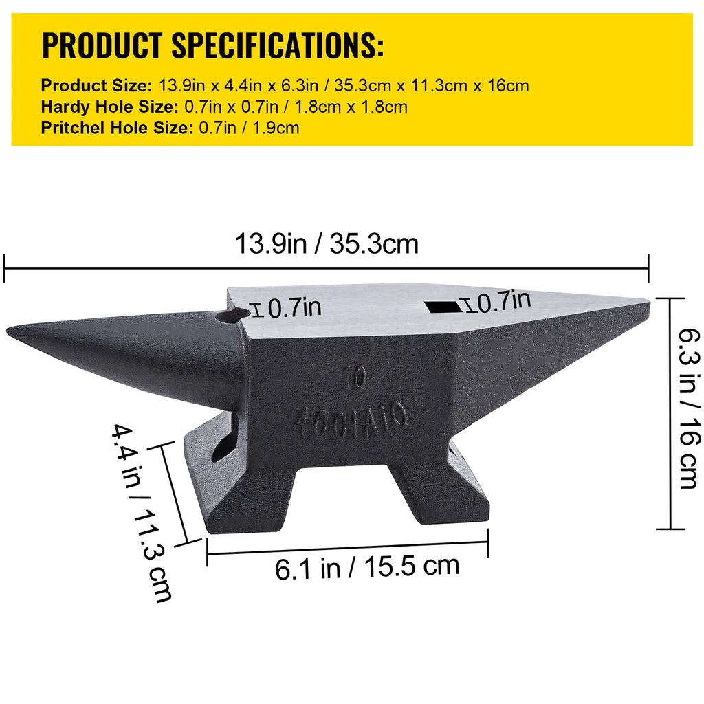Cast Iron Anvil 22 lb, Single Horn Blacksmith Anvil with Stable Base – image 7