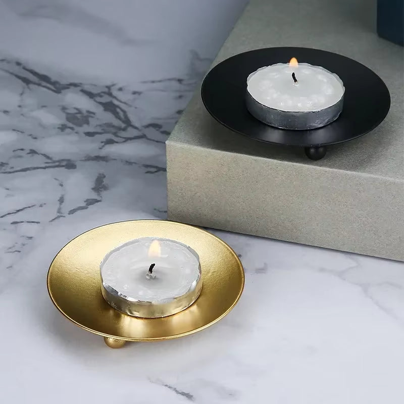 Candle Holder Dish - Round Iron Tray, Gold or Black – image 2