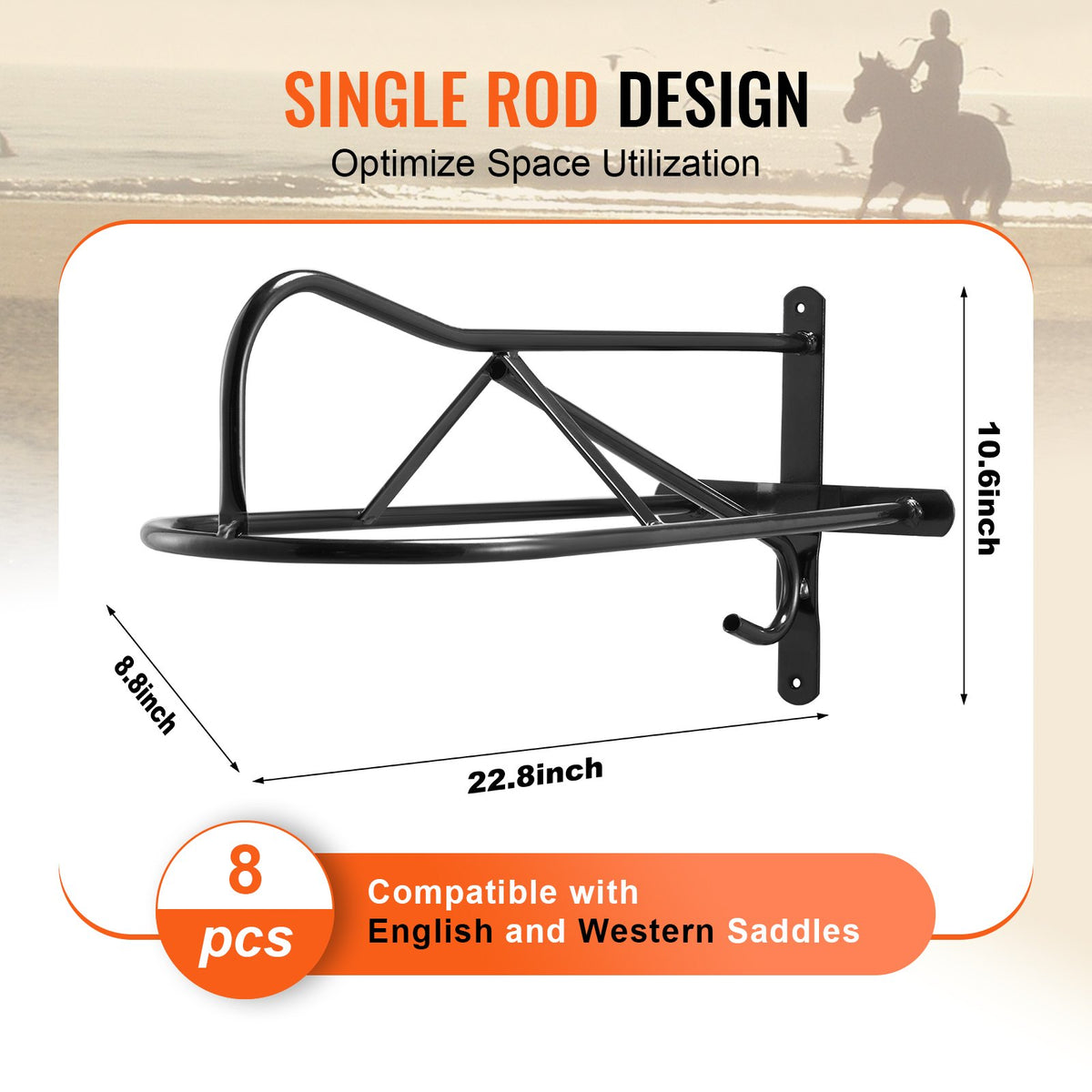 Wall Mount Saddle Rack 8-Pack with Pad Bar, Heavy Duty Steel – image 3