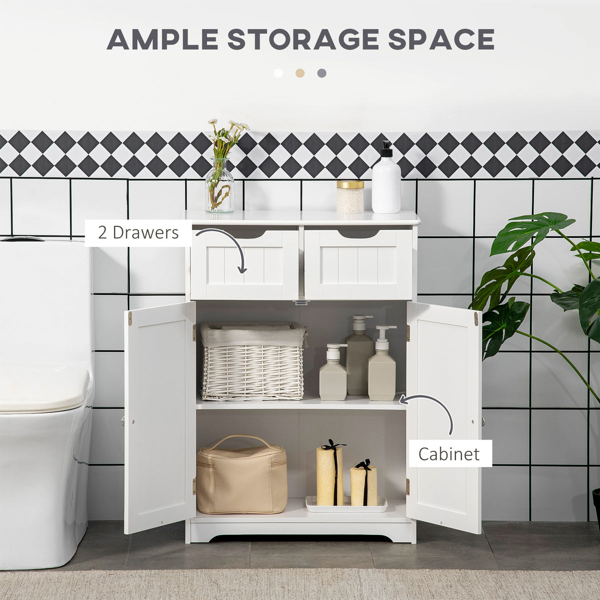 Bathroom Floor Storage Cabinet with 2 Drawers and Adjustable Shelf – image 4