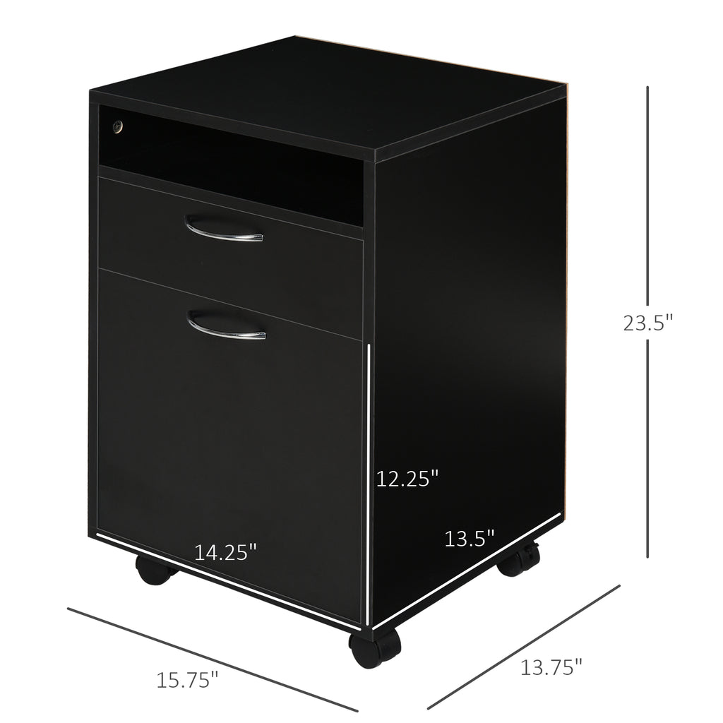 Rolling Printer Stand with 2 Drawers and Storage Cabinet, Black – image 3