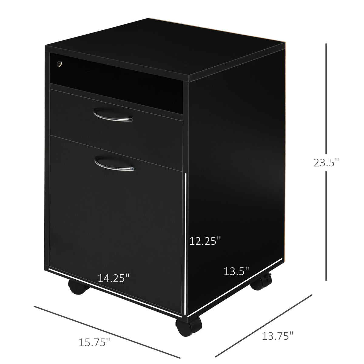 Rolling Printer Stand with 2 Drawers and Storage Cabinet, Black – image 3