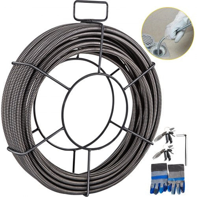 Drain Cleaning Cable 50 Ft x 1/2 In, Solid Core with 4 Cutters