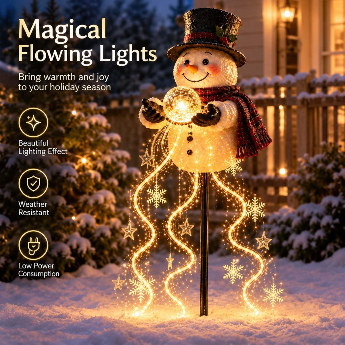 Solar Snowman Fountain Light - Cascading Snowflake LED Yard Stake – image 3