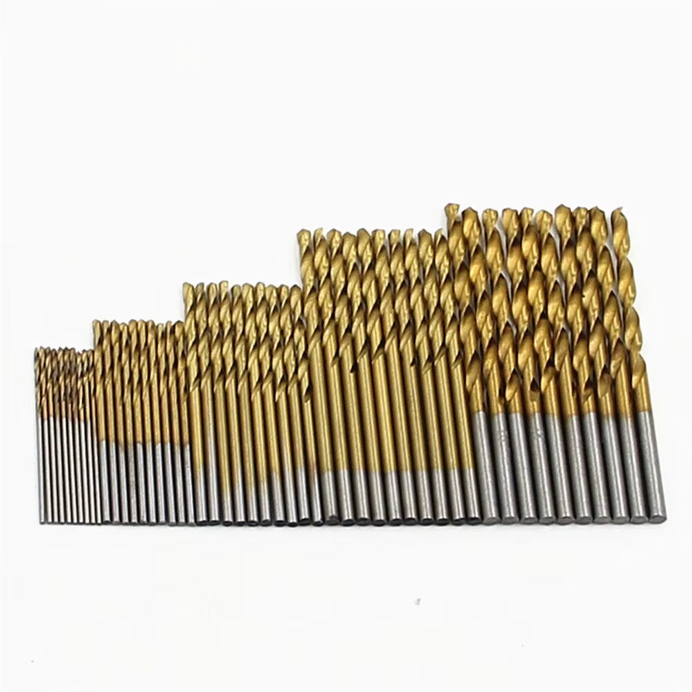 Mini Twist Drill Bit Set 50-Piece 1-3mm Titanium Coated HSS