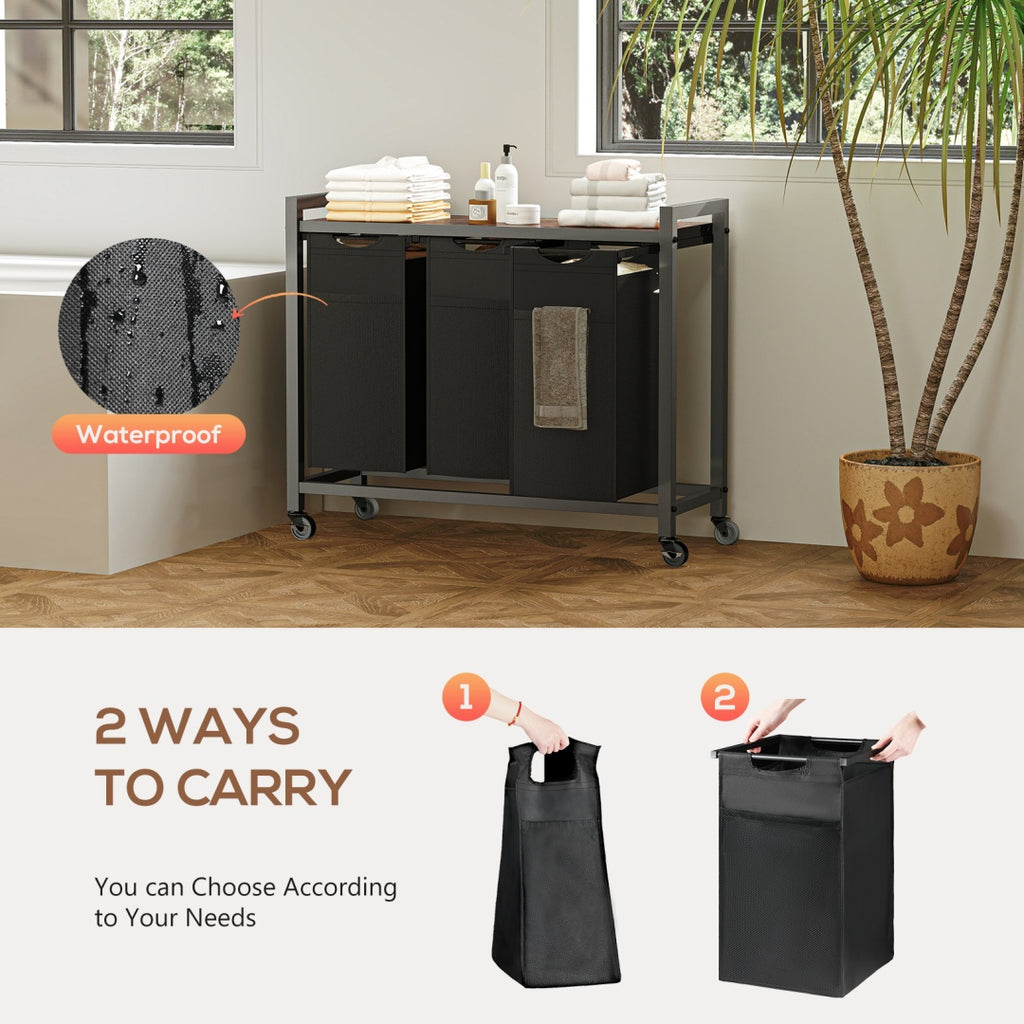 Rolling Laundry Sorter with Pull-Out Bags and Top Shelf – image 5