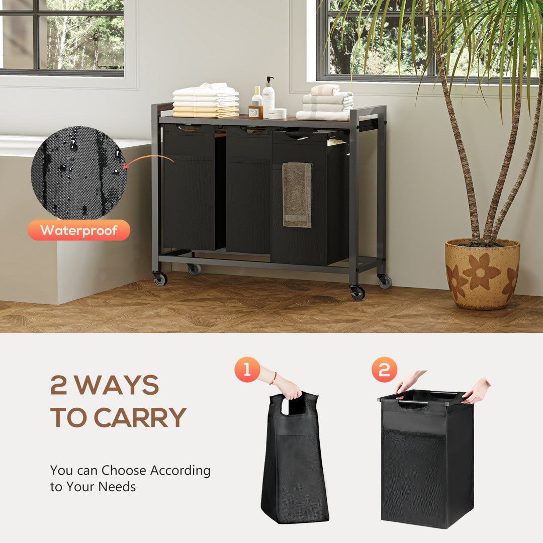Rolling Laundry Sorter with Pull-Out Bags and Top Shelf – image 5