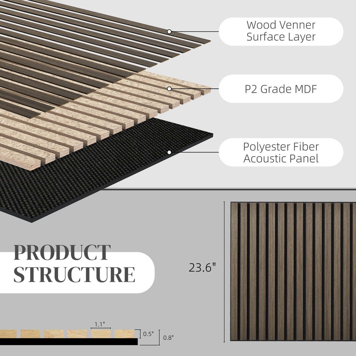 Walnut Wood Slat Acoustic Wall Panels 24 x 24 in, 4 Pack – image 5