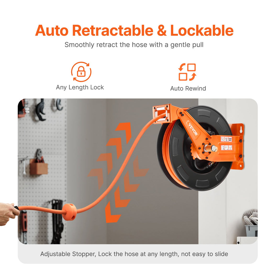 Retractable Air Hose Reel 3/8 In x 65 Ft Dual Arm Wall Ceiling Mount – image 3