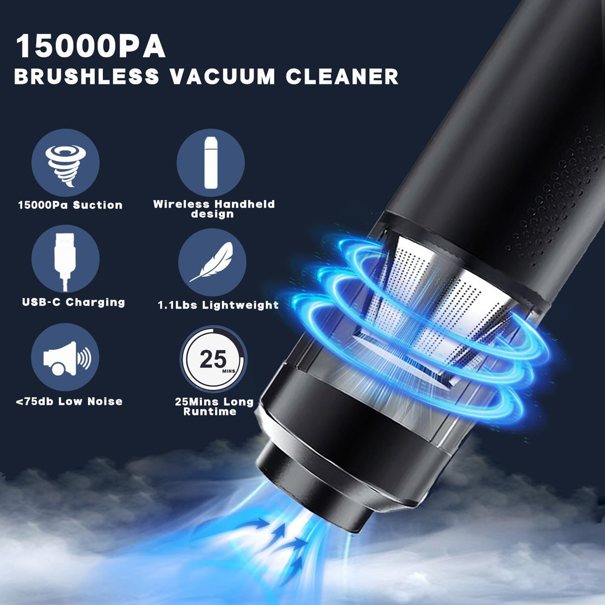Cordless Car Vacuum – Brushless Handheld, 15000Pa – image 3