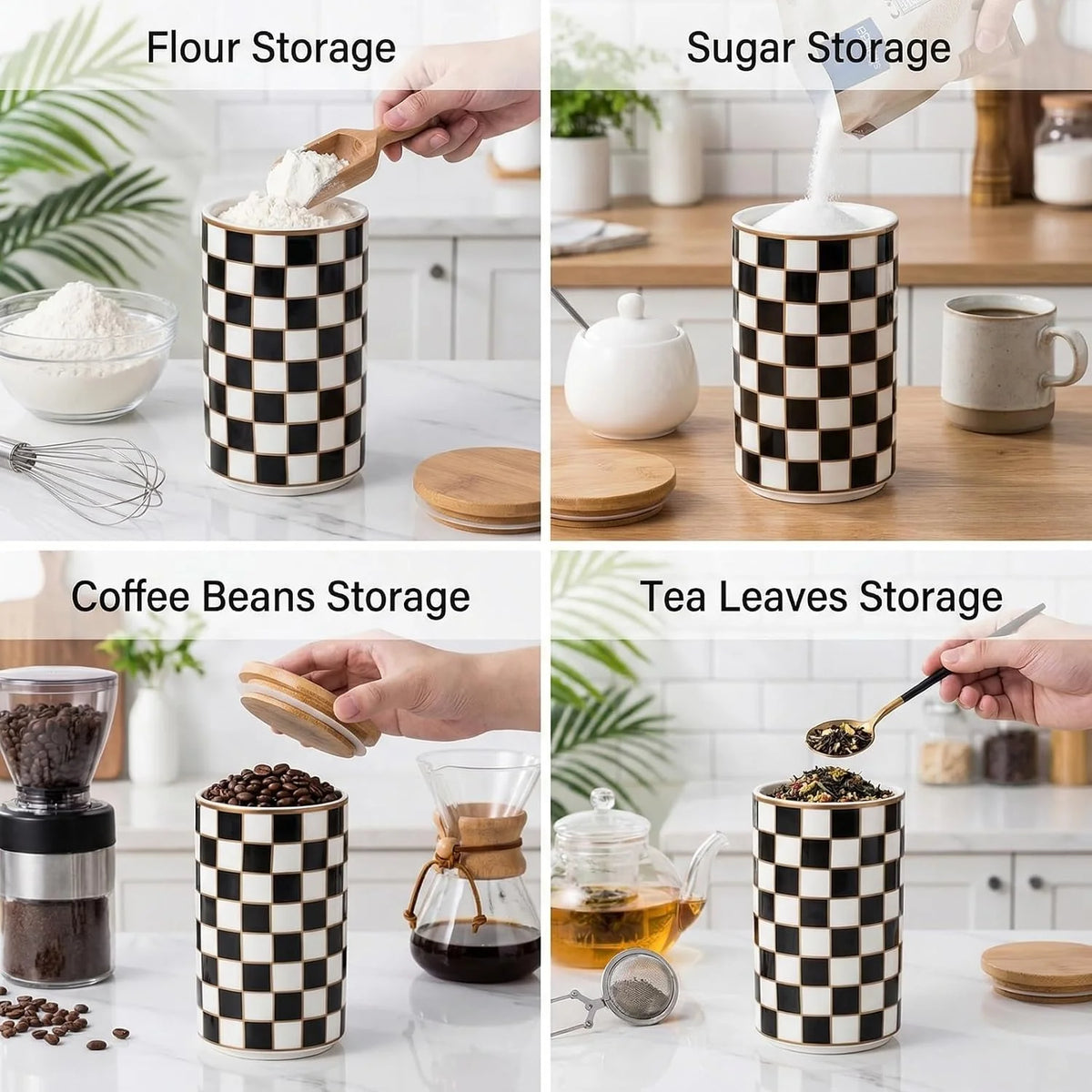 Ceramic Canister, Airtight 800 ml Kitchen Jar, Black Checkered – image 5