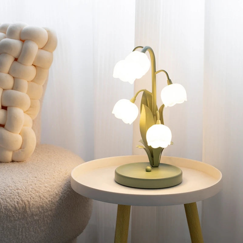 Vintage Lily Table Lamp - Floral Nightstand Lamp with LED Bulbs, US Plug