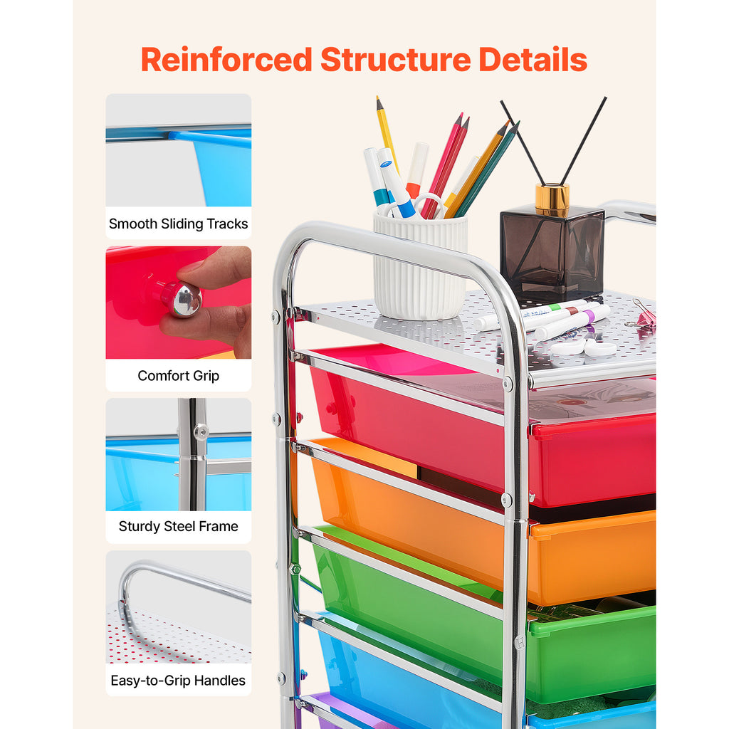 10-Drawer Rolling Storage Cart with Steel Frame, Rainbow – image 5