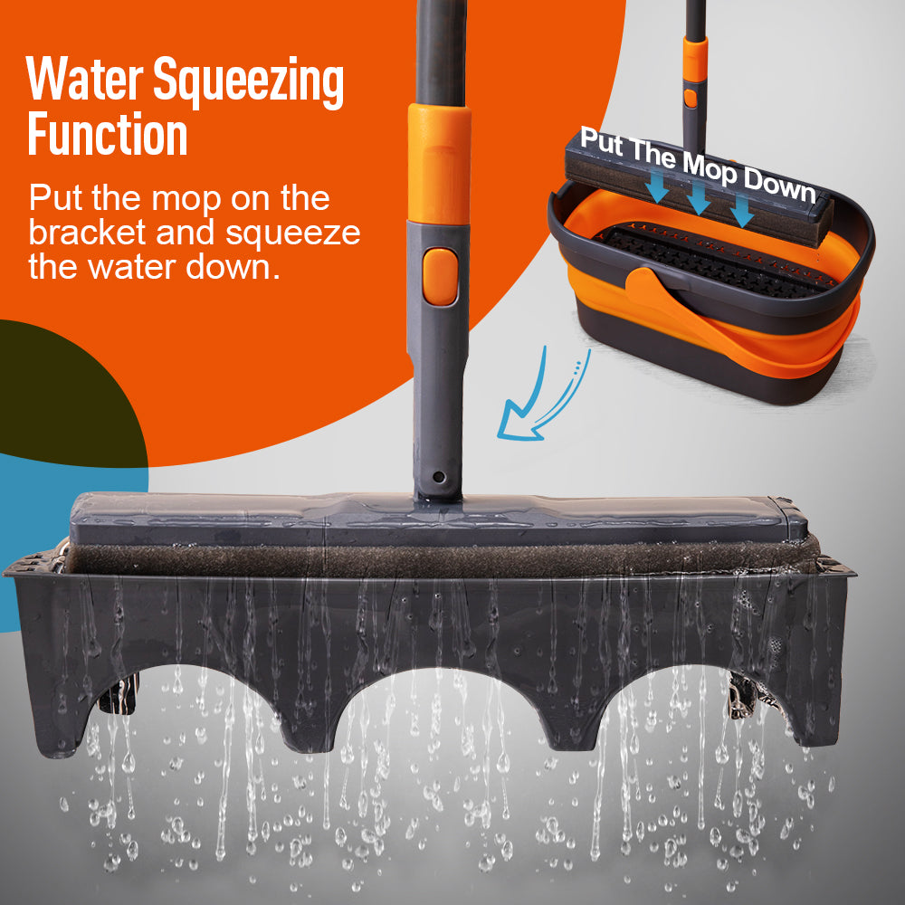 Sponge Mop and Collapsible Bucket Set – Wringer Floor Cleaner – image 3