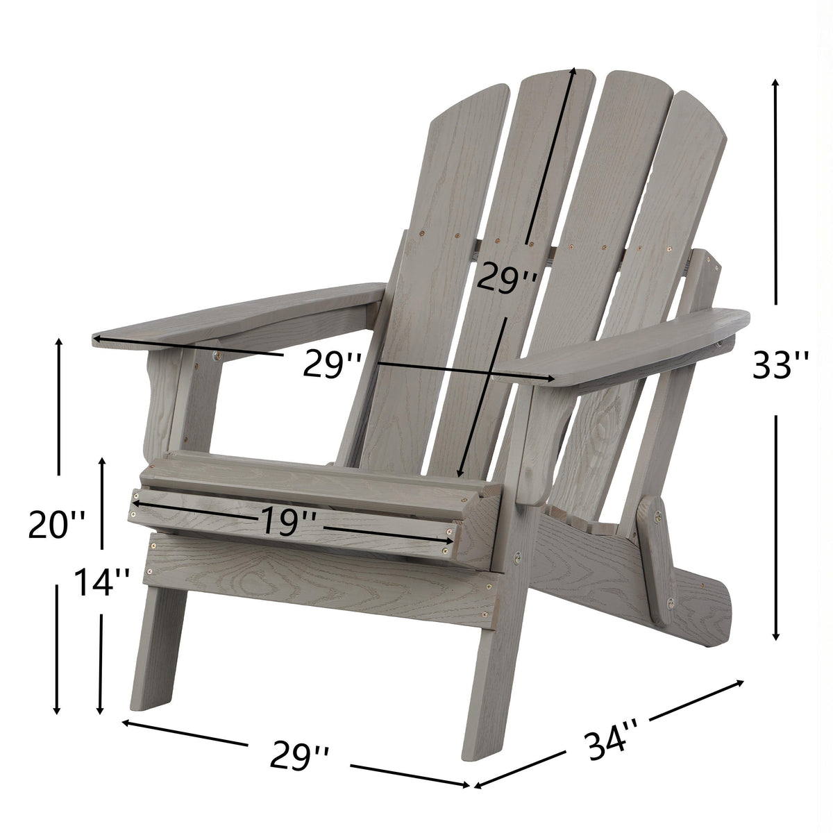 Oversize Folding Adirondack Chair, Hemlock Wood, 330 lb, Grey – image 2
