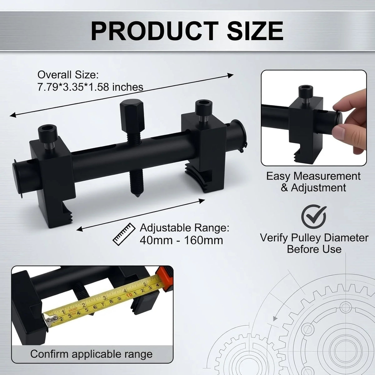 Pulley Puller Tool Kit Adjustable 40-160mm with Hex Key – image 2