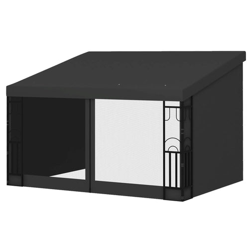 10 X 13 Ft Wall-Mounted Pergola with Curtains and Netting, Steel